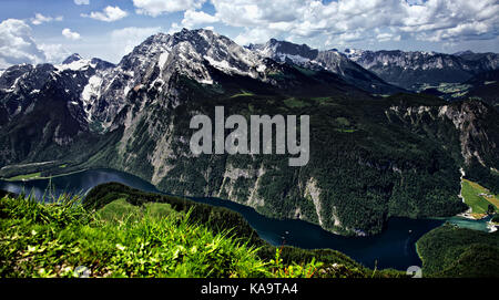 King's Lake, Königssee, Watzmann Ostwand, Berchtesgadener Land, Oberbayern, Bayern, Deutschland. Stockfoto