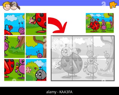 Cartoon Illustration der Pädagogischen Puzzle Aktivität Spiel für Kinder mit Marienkäfer und Ameisen Insekten Zeichen Stock Vektor
