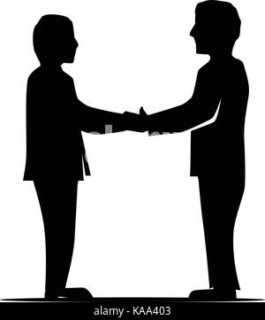 Handshake zwischen zwei Geschäftsmänner Silhouette, Silhouette, auf weißem Hintergrund. Stock Vektor