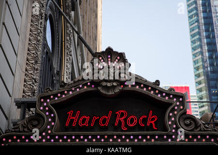 Detail vom Hard Rock Restaurant in New York, USA. Es ist eine Kette von Restaurants im Jahre 1971 in London gegründet. Stockfoto