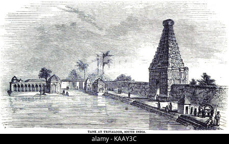 Tempel und einem Tank Trivaloor, Südindien (April 1848, S. 36, V) kopieren Stockfoto