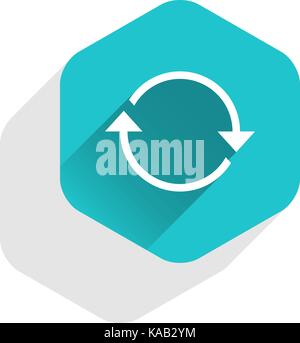 Pfeil neu laden, aktualisieren, Rotation, Loop, Wiederholung, Symbol Zurücksetzen im Hexagon web Internet Taste in flachen langen Schatten Stock Vektor