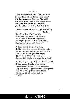 Dieser Titel bezieht sich auf ein Bild oder eine Illustration mit der Bezeichnung „Schnoke un Schbuhze 099“, möglicherweise aus einer historischen oder kulturellen Quelle, die einen Moment in einem regionalen Dialekt oder einer kulturellen Veranstaltung einfängt. Stockfoto