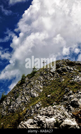 Kreuz auf dem Gipfel des Jenner Berg, Berchtesgadener Land, Bayern, Deutschland. Stockfoto