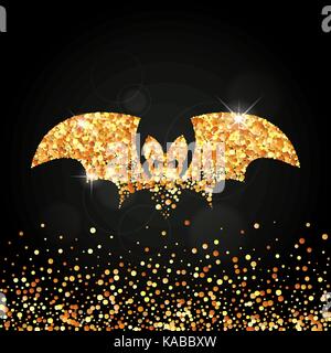 Happy Halloween Hintergrund. Vector Illustration der abstrakten Golden bat Silhouette der runde Konfetti für Ihre Grußkarte design Stock Vektor