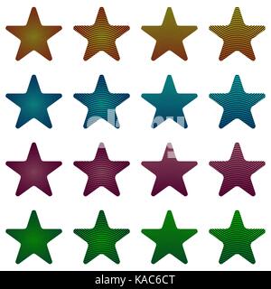 Star, schwarz Star Collection mit Streifen und farbigen Gradient, geometrische Figur in Form von Star abgerundet Stock Vektor