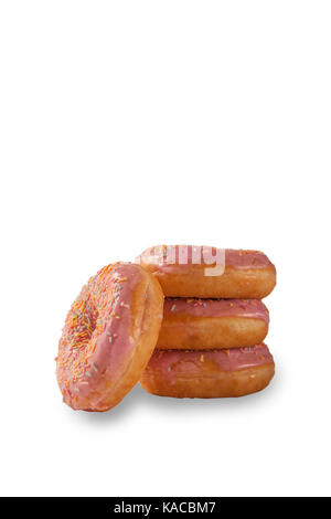 Stapel von Donuts auf weißem Hintergrund Stockfoto