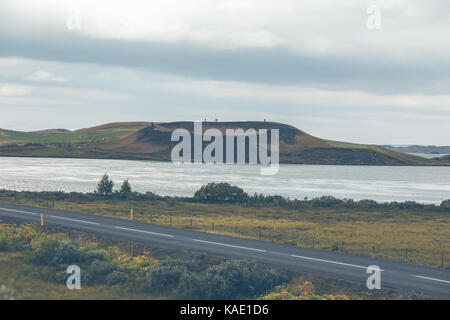 Skutustadagigar Pseudokrater bei skutustadir Dorf im See Myvatn, Island Stockfoto