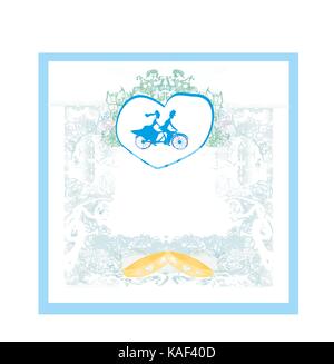 Hochzeit Einladung mit Braut und Bräutigam, tandem Fahrrad Stock Vektor