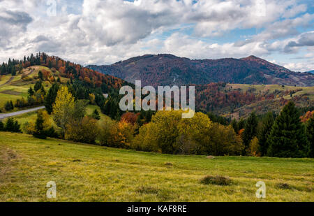 Herbstliche Landschaft in Karpaten. schöne Landschaft mit bunten laub wald an einem bewölkten Tag Stockfoto