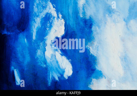 Licht der blauen Farbe und weiße Farbe, gemalte Wolken, schöner Hintergrund auf der Leinwand Stockfoto