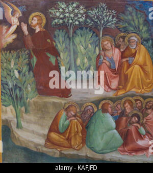 Renaissance Fresko Jesus im Garten Gethsemane auf dem Ölberg am Gründonnerstag, zu beten, in der Collegiata von San Gimignano. Stockfoto