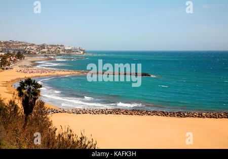 Strand von Playa del Inglés, Gran Canaria, Kanaren, Spanien. Stockfoto