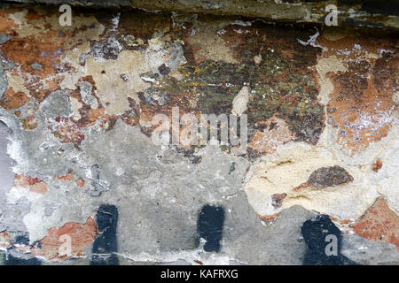 Flaschen in einer Wand - Glasflaschen eingebettet in einer weiß getünchten Wand Stockfoto