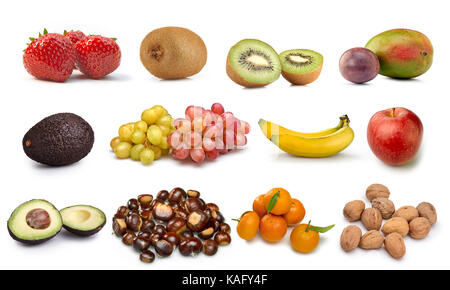 Sammlung von einigen Früchten isoliert auf weißem Stockfoto