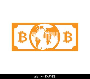 Bitcoin Welt Geld. Globale Cryptocurrency ist Dollar. Vector Illustration Stock Vektor