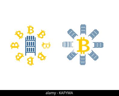 Bergbau bitcoin farm Symbol. Extraktion von Cryptocurrency unterzeichnen. Racks der GPU-Symbol. Vector Illustration Stock Vektor