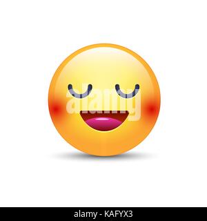 Spaß Cartoon emoji smiley Gesicht. Glücklich lächelnde Vektor emoticon mit geschlossenen Augen. Stock Vektor