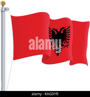 Albanien Flagge schwenkten isoliert auf einem weißen Hintergrund. Vector Illustration. Stock Vektor