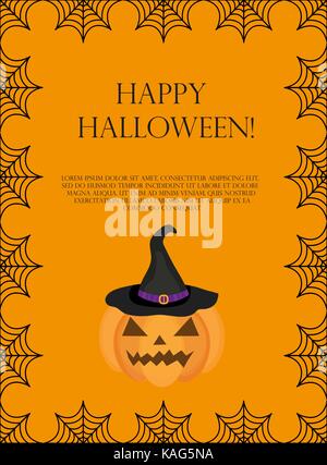 Halloween mit rechteckigem Rahmen für Text mit Spinnennetz. Vorlage für Ihr Design Postkarte, Einladung, Plakat. Vector Illustration. Stock Vektor