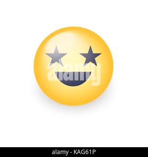Glücklich lachend emoji Gesicht, mit Augen in Form von Sternen. Spaß Cartoon Vektor emoticon mit Lächeln. Gelbe smiley für die niedlichen und Chat. Stock Vektor