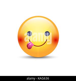 Emoticon Gesicht mit Stuck-Out Zunge. Cute cartoon Happy emoji Lächeln und zeigt die Zunge. Stock Vektor