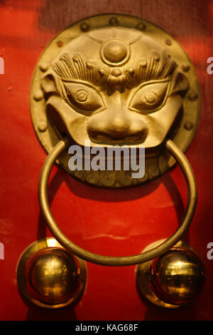 Chinesische bronze lion Türklopfer in Peking Stockfoto