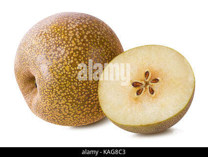 Asiatische Birne (Pyrus pyrifolia) auf weißem Hintergrund. Stockfoto