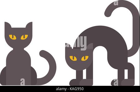 Halloween black cat flach Abbildung. Zwei Hexen Katzen flachbild Symbole Stock Vektor