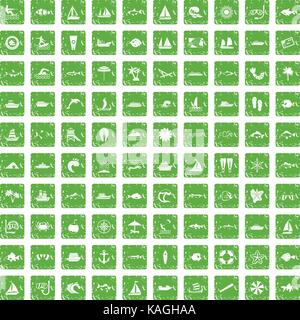 100 Meer Icons Set grunge Grün Stock Vektor