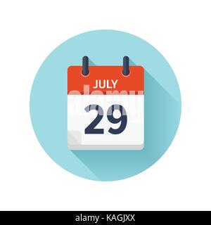 Juli 29. Vektor Flachbild täglich Symbol Kalender. Datum und Uhrzeit, Tag, Monat 2018. Urlaub. Saison. Stock Vektor