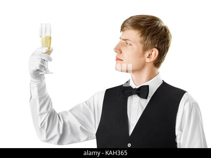 Sommelier Prüfung Wein auf weißem Hintergrund Stockfoto