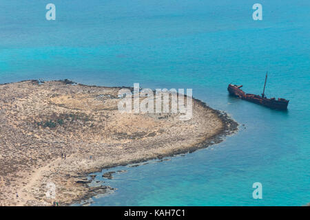 Schiffswrack in der Nähe von Insel Gramvousa. Kreta, Griechenland Stockfoto