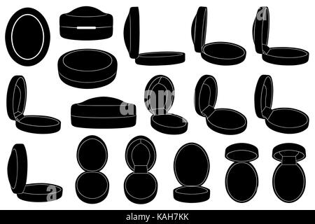 Reihe von verschiedenen Ring-Boxen isoliert auf weiss Stockfoto