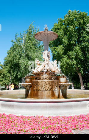 Galapagos Brunnen, dem Retiro Park. Madrid, Spanien. Stockfoto