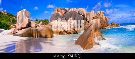 Wunderschönen Anse Cocos, La Digue, Seychellen. Stockfoto