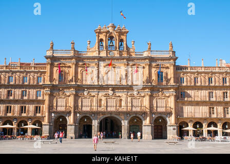 Fassade des Rathauses. Plaza Mayor, Salamanca, Spanien. Stockfoto