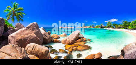 Schönen Strand der Seychellen, Praslin Island.. Stockfoto