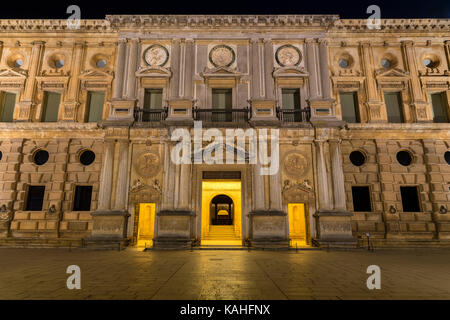 Palast Karls V., Palacio de Carlos, Alhambra, Granada, UNESCO-Weltkulturerbe, Andalusien, Spanien Stockfoto