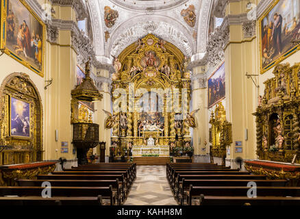 Langhaus, Hochaltar, Iglesia de San Jorge im Hospital de la Santa Caridad, Sevilla, Andalusien, Spanien Stockfoto