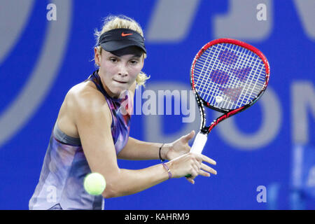 Wuhan, Wuhan, China. 25 Sep, 2017. Wuhan, China - 25. September 2017: (redaktionelle Verwendung. CHINA). Chinesische tennis player Zhang Shuai Niederlagen kroatische Tennisspieler Donna Vekic 2-1 am 2017 WTA Wuhan Öffnen in Wuhan, Zentralchina Provinz Hubei. Credit: SIPA Asien/ZUMA Draht/Alamy leben Nachrichten Stockfoto