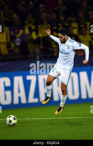 Dortmund, Deutschland. 26 Sep, 2017. Von Madrid Isco in Aktion während der UEFA Champions League Spiel zwischen Borussia Dortmund und Real Madrid im Signal-Iduna-Park in Dortmund, Deutschland, 26. September 2017. Credit: Federico Gambarini/dpa/Alamy leben Nachrichten Stockfoto