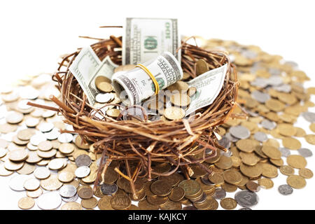 Notgroschen überfüllt mit Geld Stockfoto