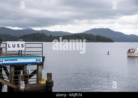 Pier in Luss, am Westufer von Loch Lomond, Argyll & Bute, Schottland, Großbritannien Stockfoto