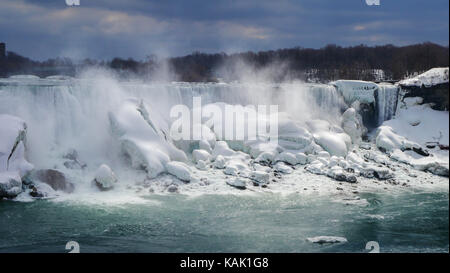 Gefrorene Niagarafälle, in der Nähe von Toronto, im frühen Frühling (märz). Foto von der kanadischen Seite. Stockfoto