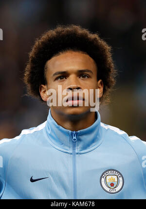 Von Manchester City Leroy Sane während der UEFA Champions League, Gruppe F auf der Etihad Stadium, Manchester. PRESS ASSOCIATION Foto. Bild Datum: Dienstag, September 26, 2017. Siehe PA-Geschichte Fußball Mann Stadt. Foto: Martin Rickett/PA-Kabel Stockfoto