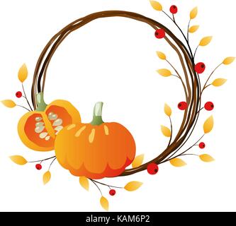 Herbst Kranz mit Kürbisse auf weißem Hintergrund Stock Vektor