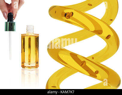 Kosmetische Flasche Öl mit Pipette und Spirale. Stockfoto