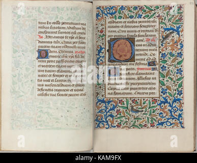 Das Trivulzio-Stundenbuch mit den Folien 096v und 097r ist eine mittelalterliche Handschrift mit religiösen Texten und Illuminationen. Die Folien sind Teil einer bedeutenden historischen Sammlung von hingebungsvollen Werken. Stockfoto