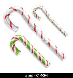 Candy Cane Vektor. Weihnachten Zuckerstange. Realistische Set isoliert. Ansicht von oben. Weihnachten und neues Jahr Banner Design Konzept Abbildung Stock Vektor